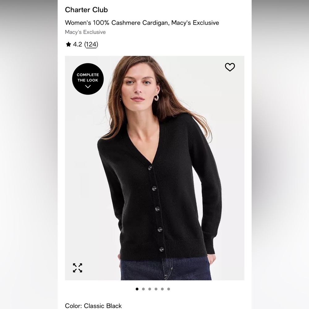 Charter Club Women's Black 100% Cashmere Button-Down Cardigan